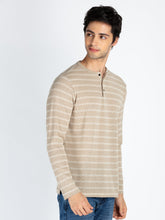 Mens Striped Henley Neck Full Sleeve T-Shirt